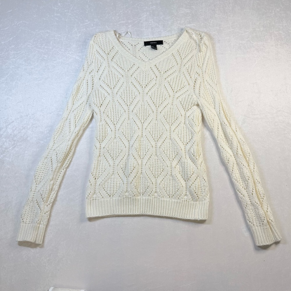 Forever 21 Ivory V-Neck Sweater